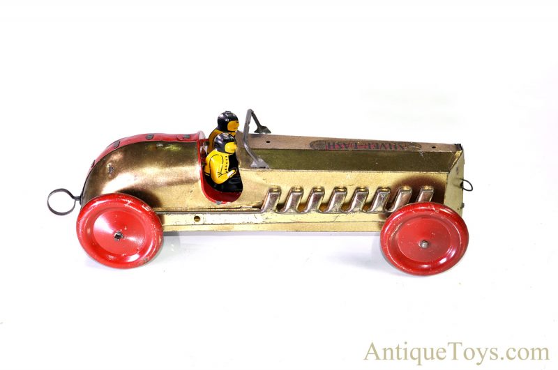 Antique American ca. 1930’s Buffalo Toy Co. “Silver Dash” Pull Wind Up Tin Litho Race Car *SOLD*