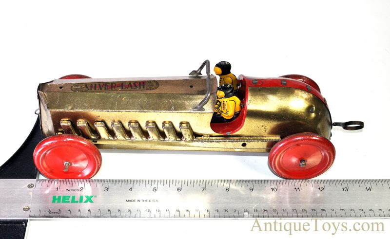 Antique American ca. 1930’s Buffalo Toy Co. “Silver Dash” Pull Wind Up Tin Litho Race Car *SOLD* - Image 14