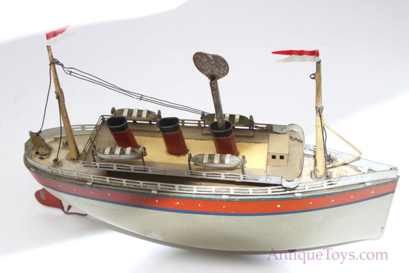 Antique ca. 1928-1931 Gebrüder Bing Tin German #10/341/3 Variation Clockwork Windup Ship Ocean Liner <FONT COLOR="ff000 ">*SOLD*</font> - Image 7