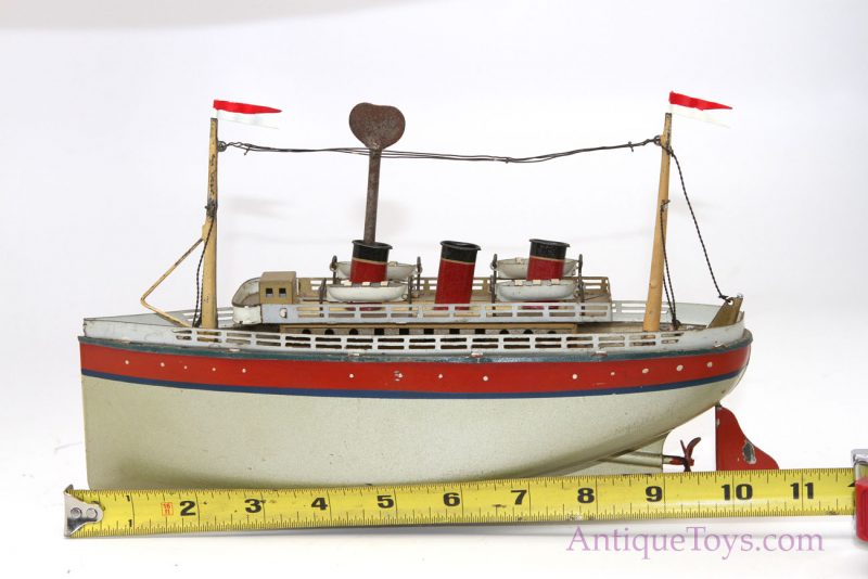 Antique ca. 1928-1931 Gebrüder Bing Tin German #10/341/3 Variation Clockwork Windup Ship Ocean Liner <FONT COLOR="ff000 ">*SOLD*</font> - Image 5