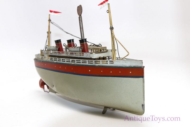 Antique ca. 1928-1931 Gebrüder Bing Tin German #10/341/3 Variation Clockwork Windup Ship Ocean Liner <FONT COLOR="ff000 ">*SOLD*</font> - Image 4