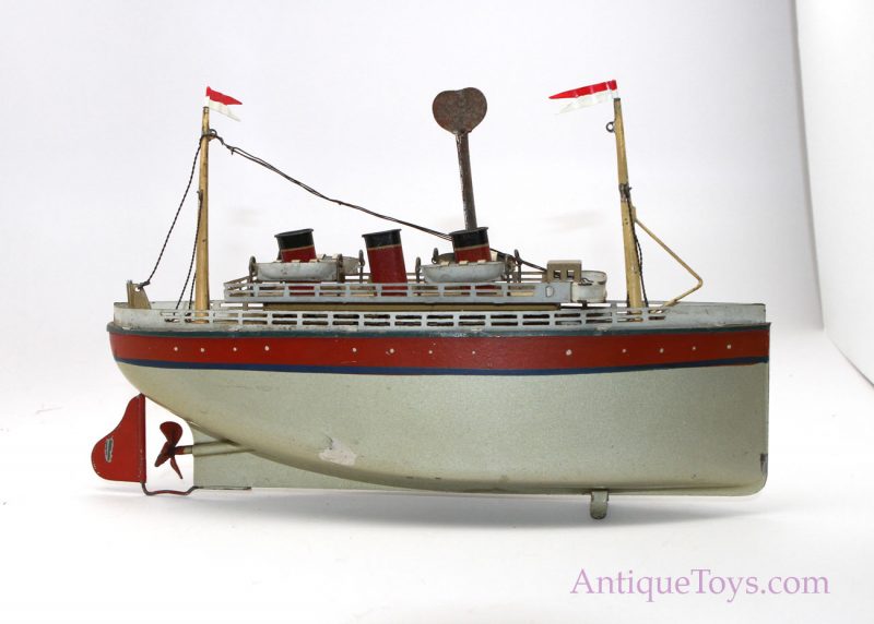 Antique ca. 1928-1931 Gebrüder Bing Tin German #10/341/3 Variation Clockwork Windup Ship Ocean Liner <FONT COLOR="ff000 ">*SOLD*</font> - Image 3