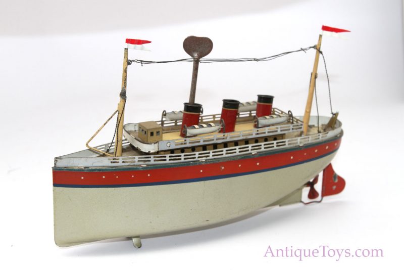 Antique ca. 1928-1931 Gebrüder Bing Tin German #10/341/3 Variation Clockwork Windup Ship Ocean Liner <FONT COLOR="ff000 ">*SOLD*</font>