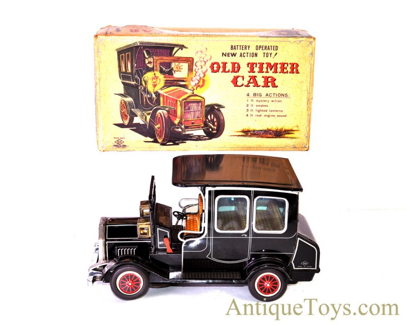 Vintage Horikowa (S.H) Tin Lithographed Battery Op. "Old Timer Car" in Black with Box Japan Toy <FONT COLOR="ff000 ">*SOLD*</font>