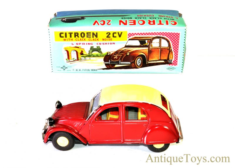 Vintage Daiya Citroen 2CV Tin Friction Two Tone Lithographed 4-Door Sedan Hoku Japan Car with Box <FONT COLOR="ff000 ">*SOLD*</font>