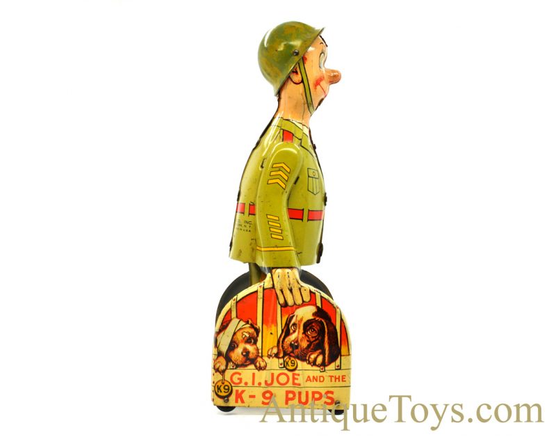 Vintage ca. 1940’s Unique Art “G.I. Joe & the K-9 Pups” Tin Lithographed Windup Toy <FONT COLOR="ff000 ">*SOLD*</font> - Image 4