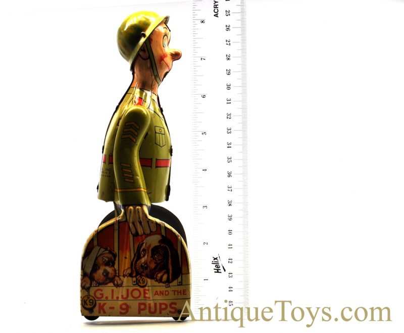 Vintage ca. 1940’s Unique Art “G.I. Joe & the K-9 Pups” Tin Lithographed Windup Toy <FONT COLOR="ff000 ">*SOLD*</font> - Image 8
