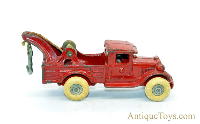 AC Williams ca. 1930's Red Cast Iron “Wrecker” #3468 with Hook & Rubber Tires Tow Truck Toy <FONT COLOR="ff000 ">*SOLD*</font>