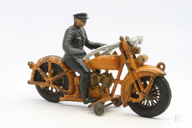 Hubley Harley Davidson Cast Iron in Orange with Policeman <FONT COLOR="ff000 ">*SOLD*</font>