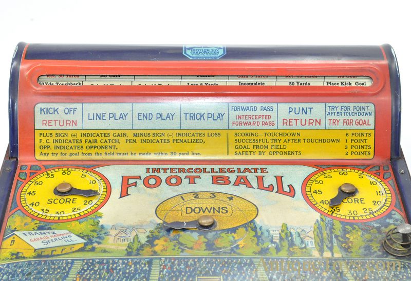 Hustler Toy Corporation/Frantz ca. Late 1920’s Hustler Intercollegiate Football Tin Lithographed Mechanical Game with Box <FONT COLOR="ff000 ">*SOLD*</font> - Image 8