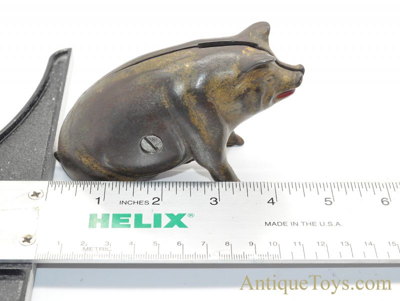 Antique ca. 1920’s A.C. Williams Gold Cast Iron Figural “Sitting Pig” Hog Swine Still Coin Penny Bank <FONT COLOR="ff000 ">*SOLD*</font> - Image 6