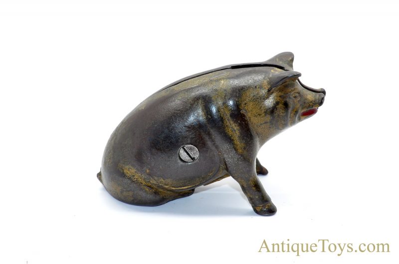 Antique ca. 1920’s A.C. Williams Gold Cast Iron Figural “Sitting Pig” Hog Swine Still Coin Penny Bank <FONT COLOR="ff000 ">*SOLD*</font>