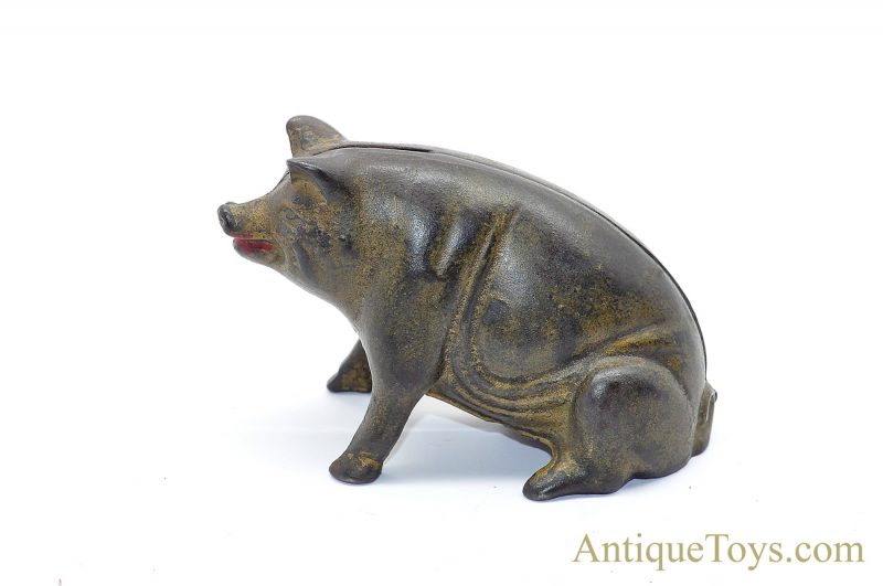 Antique ca. 1920’s A.C. Williams Gold Cast Iron Figural “Sitting Pig” Hog Swine Still Coin Penny Bank <FONT COLOR="ff000 ">*SOLD*</font> - Image 2