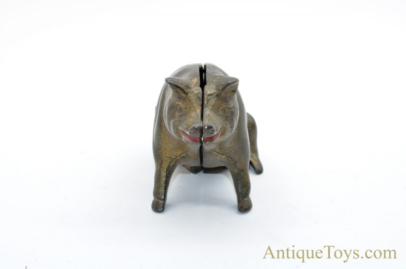 Antique ca. 1920’s A.C. Williams Gold Cast Iron Figural “Sitting Pig” Hog Swine Still Coin Penny Bank <FONT COLOR="ff000 ">*SOLD*</font> - Image 3