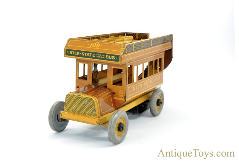 Antique ca. 1930's Strauss Rare Orange "Interstate Bus" #109 Tin Lithographed Windup Toy for Sale <FONT COLOR="ff000 ">*SOLD*</font> - Image 2