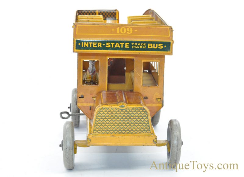 Antique ca. 1930's Strauss Rare Orange "Interstate Bus" #109 Tin Lithographed Windup Toy for Sale <FONT COLOR="ff000 ">*SOLD*</font> - Image 6