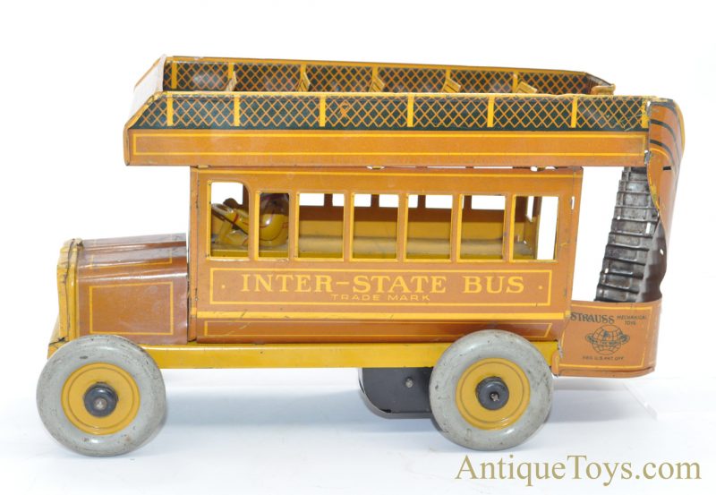 Antique ca. 1930's Strauss Rare Orange "Interstate Bus" #109 Tin Lithographed Windup Toy for Sale <FONT COLOR="ff000 ">*SOLD*</font> - Image 9
