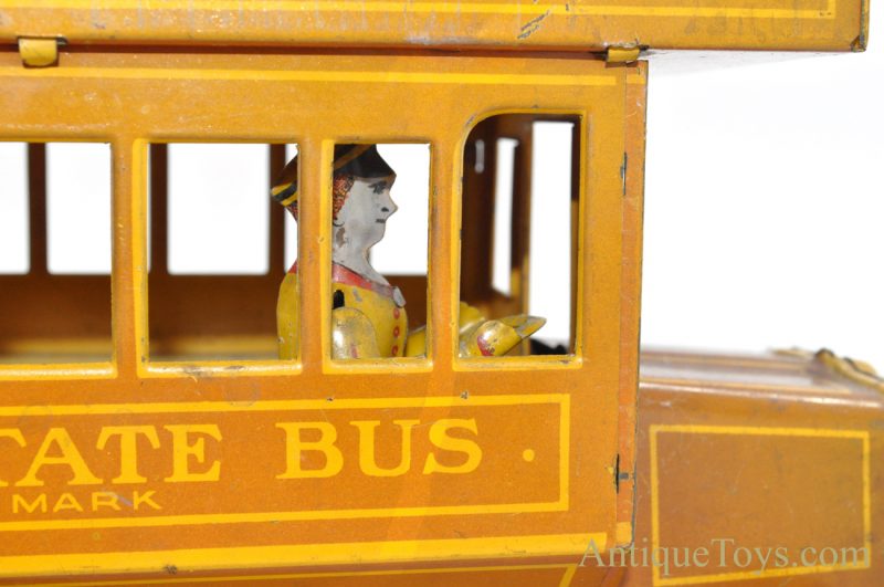 Antique ca. 1930's Strauss Rare Orange "Interstate Bus" #109 Tin Lithographed Windup Toy for Sale <FONT COLOR="ff000 ">*SOLD*</font> - Image 12