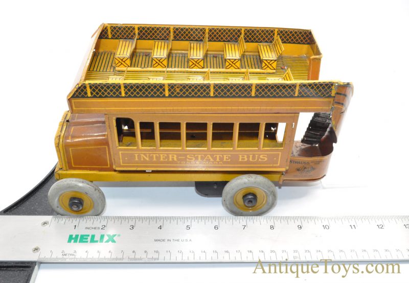 Antique ca. 1930's Strauss Rare Orange "Interstate Bus" #109 Tin Lithographed Windup Toy for Sale <FONT COLOR="ff000 ">*SOLD*</font> - Image 14