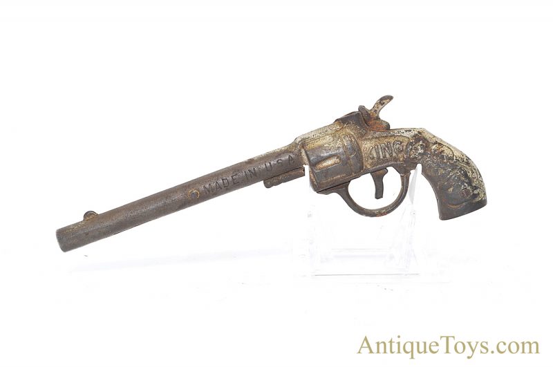 J.E. Stevens Cast Iron Nickel Finish Long Barrel "King" Toy Cap Gun Pistol <FONT COLOR="ff000 ">*SOLD*</font> - Image 3
