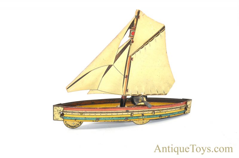 Antique ca. 1900 Hess "1041 Sailboat" Tin Lithographed Paperboard Sail Flywheel Friction German Toy <FONT COLOR="ff000 ">*SOLD*</font> - Image 2