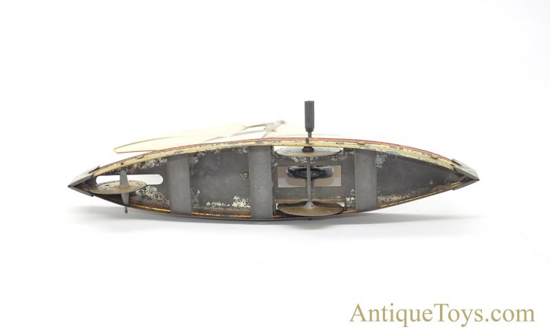 Antique ca. 1900 Hess "1041 Sailboat" Tin Lithographed Paperboard Sail Flywheel Friction German Toy <FONT COLOR="ff000 ">*SOLD*</font> - Image 5