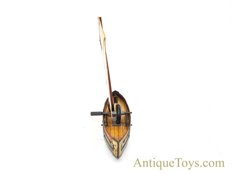 Antique ca. 1900 Hess "1041 Sailboat" Tin Lithographed Paperboard Sail Flywheel Friction German Toy <FONT COLOR="ff000 ">*SOLD*</font> - Image 6
