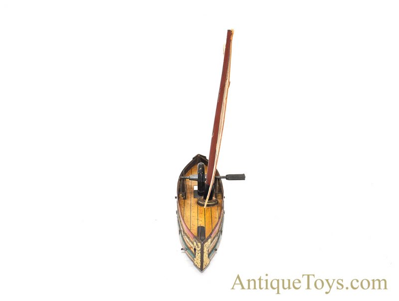 Antique ca. 1900 Hess "1041 Sailboat" Tin Lithographed Paperboard Sail Flywheel Friction German Toy <FONT COLOR="ff000 ">*SOLD*</font> - Image 7