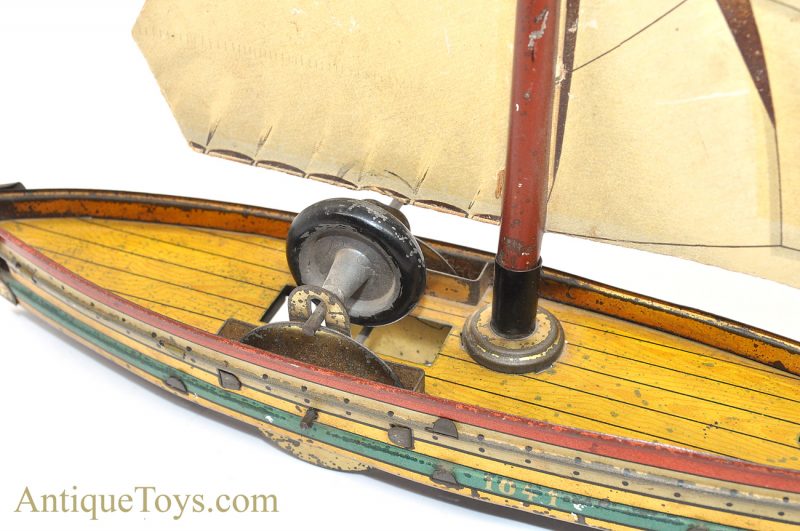 Antique ca. 1900 Hess "1041 Sailboat" Tin Lithographed Paperboard Sail Flywheel Friction German Toy <FONT COLOR="ff000 ">*SOLD*</font> - Image 8
