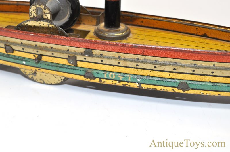 Antique ca. 1900 Hess "1041 Sailboat" Tin Lithographed Paperboard Sail Flywheel Friction German Toy <FONT COLOR="ff000 ">*SOLD*</font> - Image 9