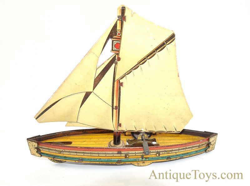 Antique ca. 1900 Hess "1041 Sailboat" Tin Lithographed Paperboard Sail Flywheel Friction German Toy <FONT COLOR="ff000 ">*SOLD*</font> - Image 4