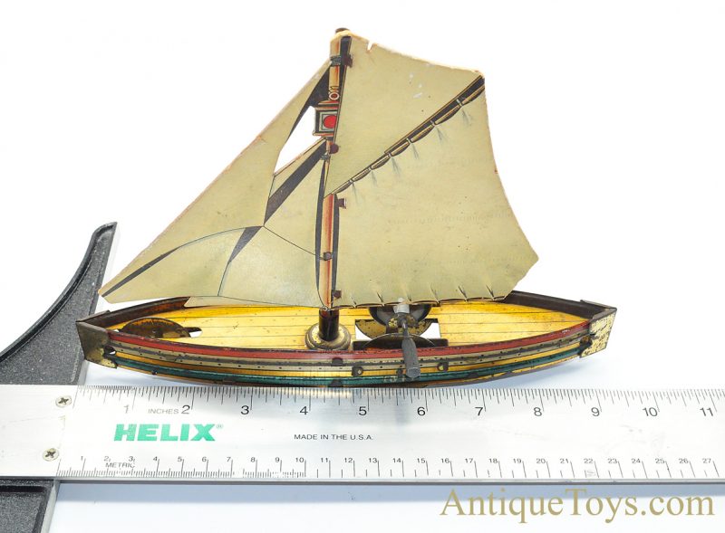 Antique ca. 1900 Hess "1041 Sailboat" Tin Lithographed Paperboard Sail Flywheel Friction German Toy <FONT COLOR="ff000 ">*SOLD*</font> - Image 11