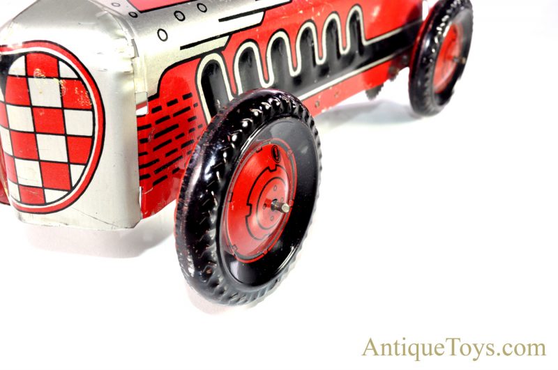 Ca. 1940’s Marx Red “Mechanical Speed Racer” Tin Lithographed Windup Racecar <FONT COLOR="ff000 ">*SOLD*</font> - Image 8