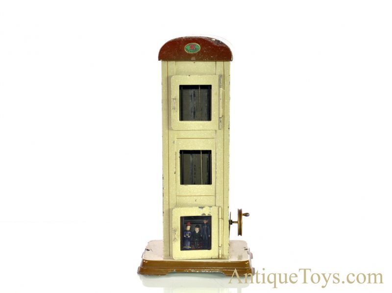Doll & Co Hand Painted & Lithographed Tin Elevator with Battery Operated Light from M. Hirschberg Collection German Steam Accessory Toy for Sale