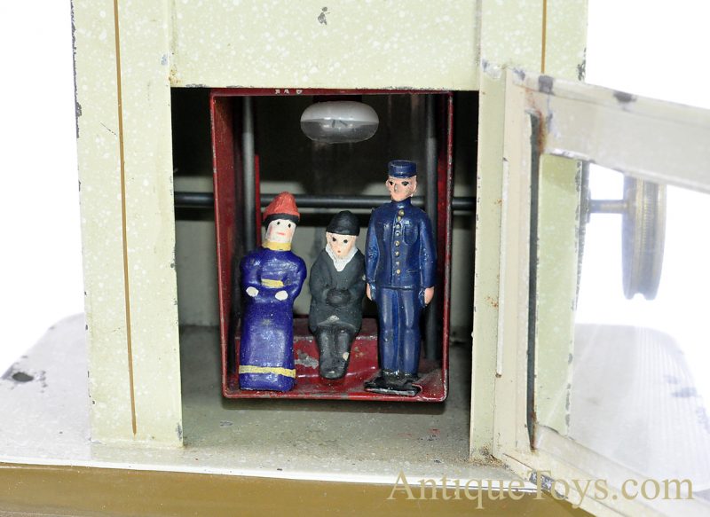 Doll & Co Hand Painted & Lithographed Tin Elevator with Battery Operated Light from M. Hirschberg Collection German Steam Accessory Toy for Sale - Image 5