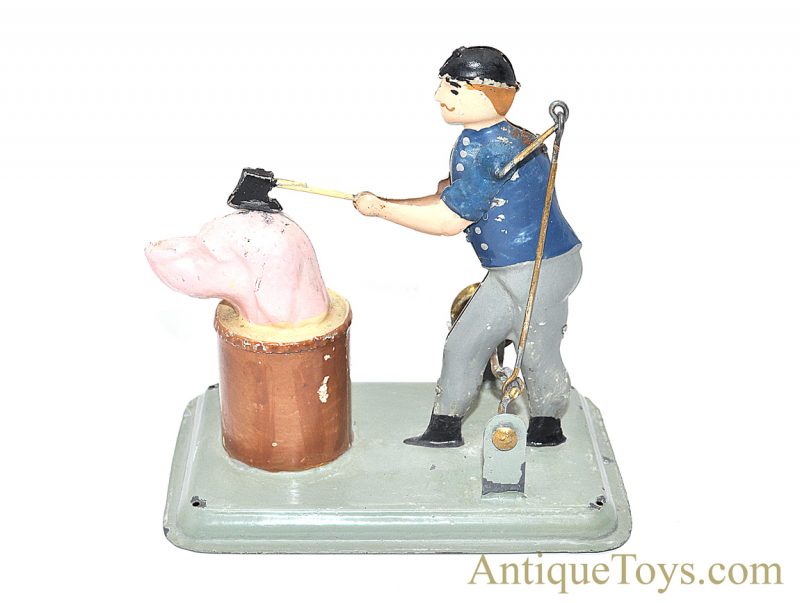 Becker ca. 1910 “Butcher Cleaving Dog’s Head” Hand Painted German Tin Steam Toy Accessory Hirschberg Collection <FONT COLOR="ff000 ">*SOLD*</font> - Image 2