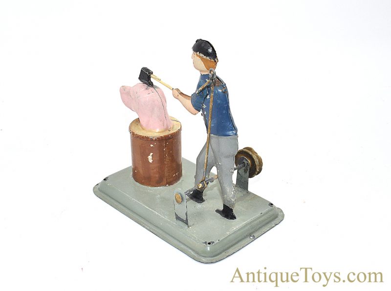 Becker ca. 1910 “Butcher Cleaving Dog’s Head” Hand Painted German Tin Steam Toy Accessory Hirschberg Collection <FONT COLOR="ff000 ">*SOLD*</font> - Image 3