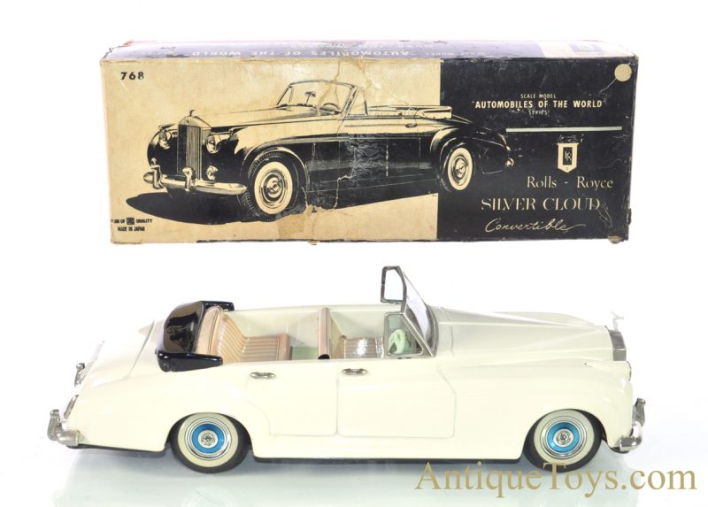 Vintage ca.1960’s Bandai Silver Cloud Rolls Royce Convertible Automobiles of the World Series #768 Tin Lithographed Friction Japan Scale Model with Box <FONT COLOR="ff000 ">*SOLD*</font>