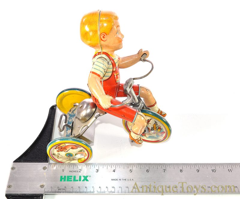 Vintage ca. 1930's Unique Art Tin Lithographed Windup "Kiddy Cyclist" with Box for Sale - Image 15