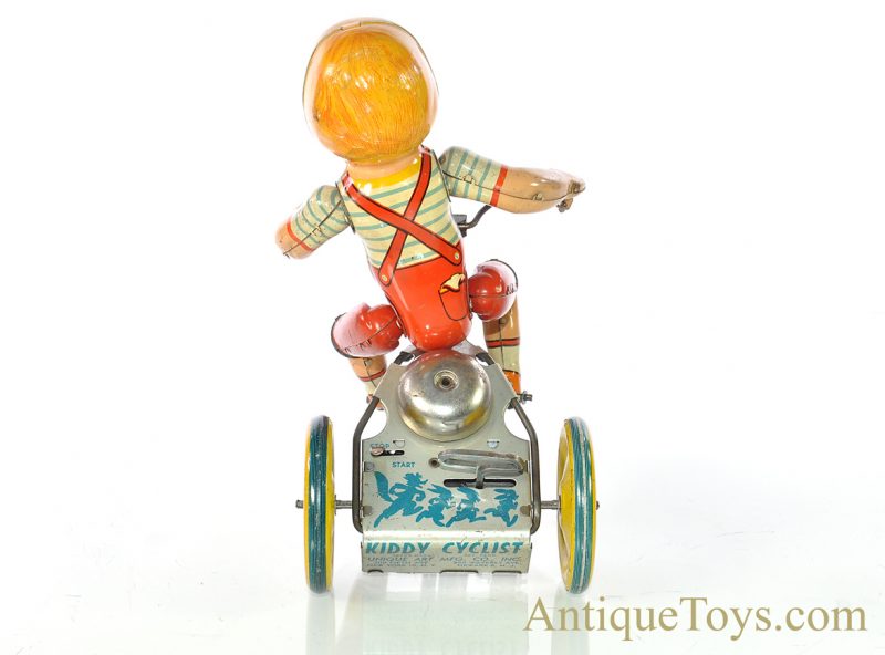 Vintage ca. 1930's Unique Art Tin Lithographed Windup "Kiddy Cyclist" with Box for Sale - Image 7