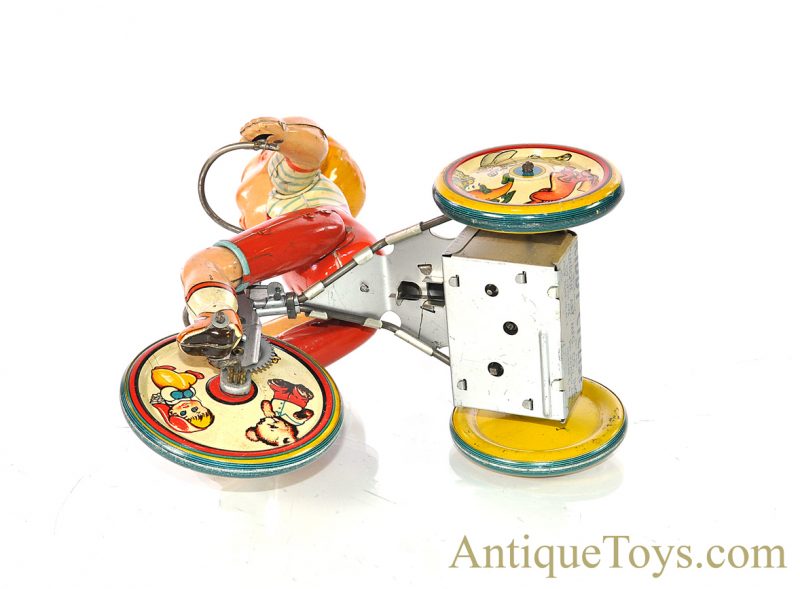 Vintage ca. 1930's Unique Art Tin Lithographed Windup "Kiddy Cyclist" with Box for Sale - Image 8