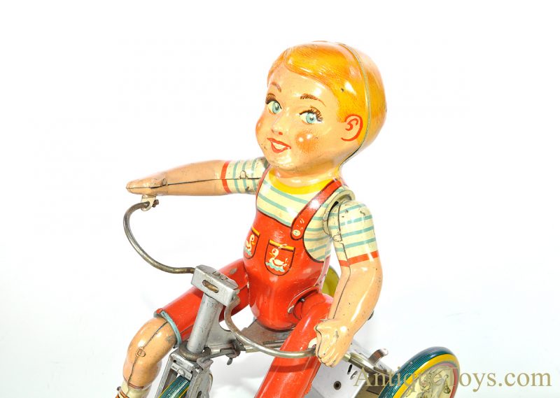 Vintage ca. 1930's Unique Art Tin Lithographed Windup "Kiddy Cyclist" with Box for Sale - Image 2