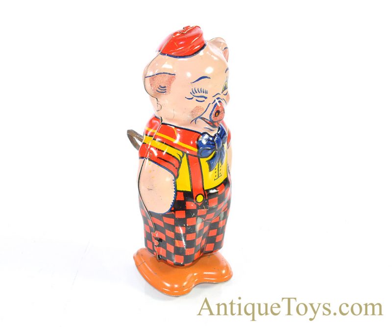 Vintage ca. 1940’s J. Chein Pig in Checkered Pants Windup Lithographed Tin Toy for Sale - Image 2