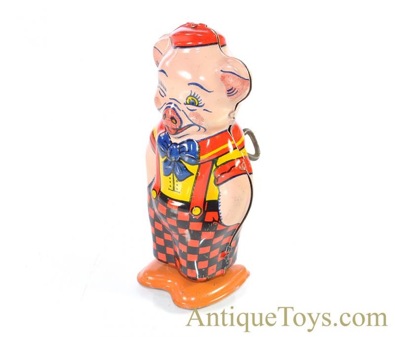 Vintage ca. 1940’s J. Chein Pig in Checkered Pants Windup Lithographed Tin Toy for Sale - Image 3
