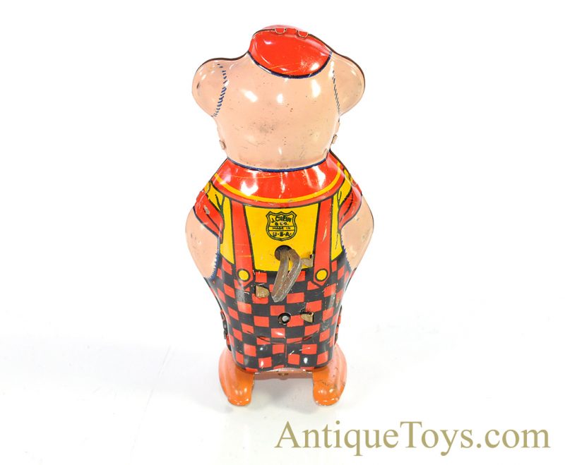 Vintage ca. 1940’s J. Chein Pig in Checkered Pants Windup Lithographed Tin Toy for Sale - Image 4