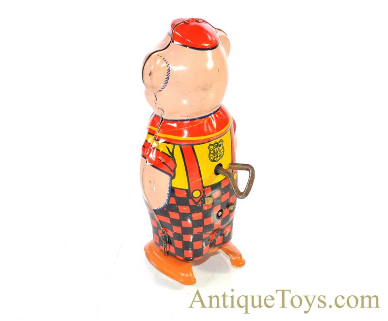 Vintage ca. 1940’s J. Chein Pig in Checkered Pants Windup Lithographed Tin Toy for Sale - Image 5