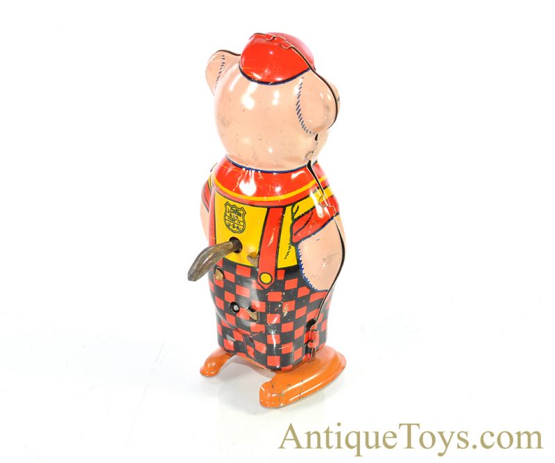 Vintage ca. 1940’s J. Chein Pig in Checkered Pants Windup Lithographed Tin Toy for Sale - Image 6