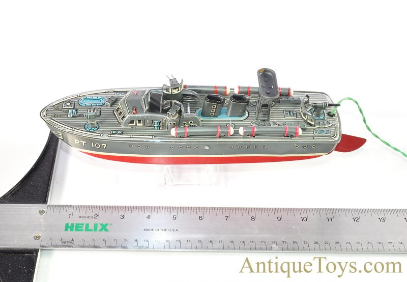 Linemar “PT-107 Torpedo Boat” #J-1350 Tin Lithographed Japanese Battery Operated Remote Controlled Toy Ship with Box <FONT COLOR="ff000 ">*SOLD*</font> - Image 17