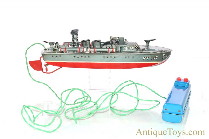 Linemar “PT-107 Torpedo Boat” #J-1350 Tin Lithographed Japanese Battery Operated Remote Controlled Toy Ship with Box <FONT COLOR="ff000 ">*SOLD*</font> - Image 2