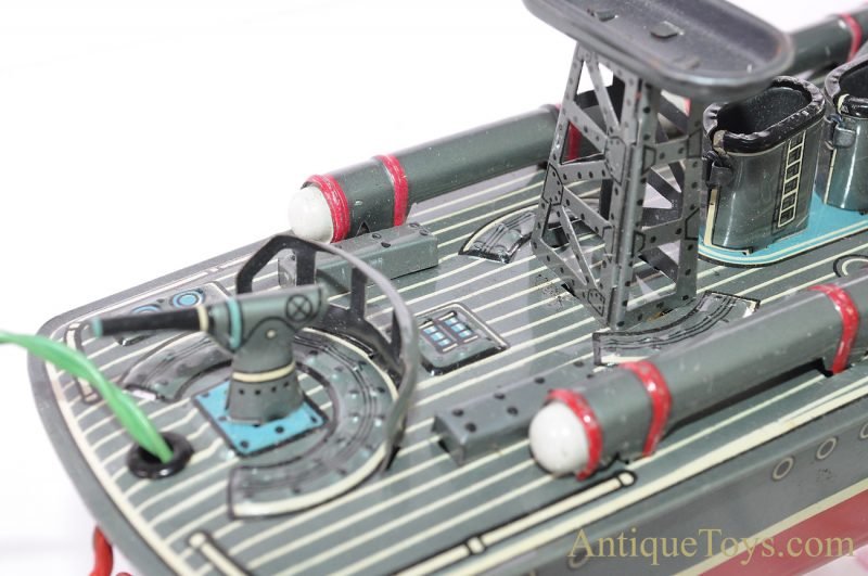 Linemar “PT-107 Torpedo Boat” #J-1350 Tin Lithographed Japanese Battery Operated Remote Controlled Toy Ship with Box <FONT COLOR="ff000 ">*SOLD*</font> - Image 9